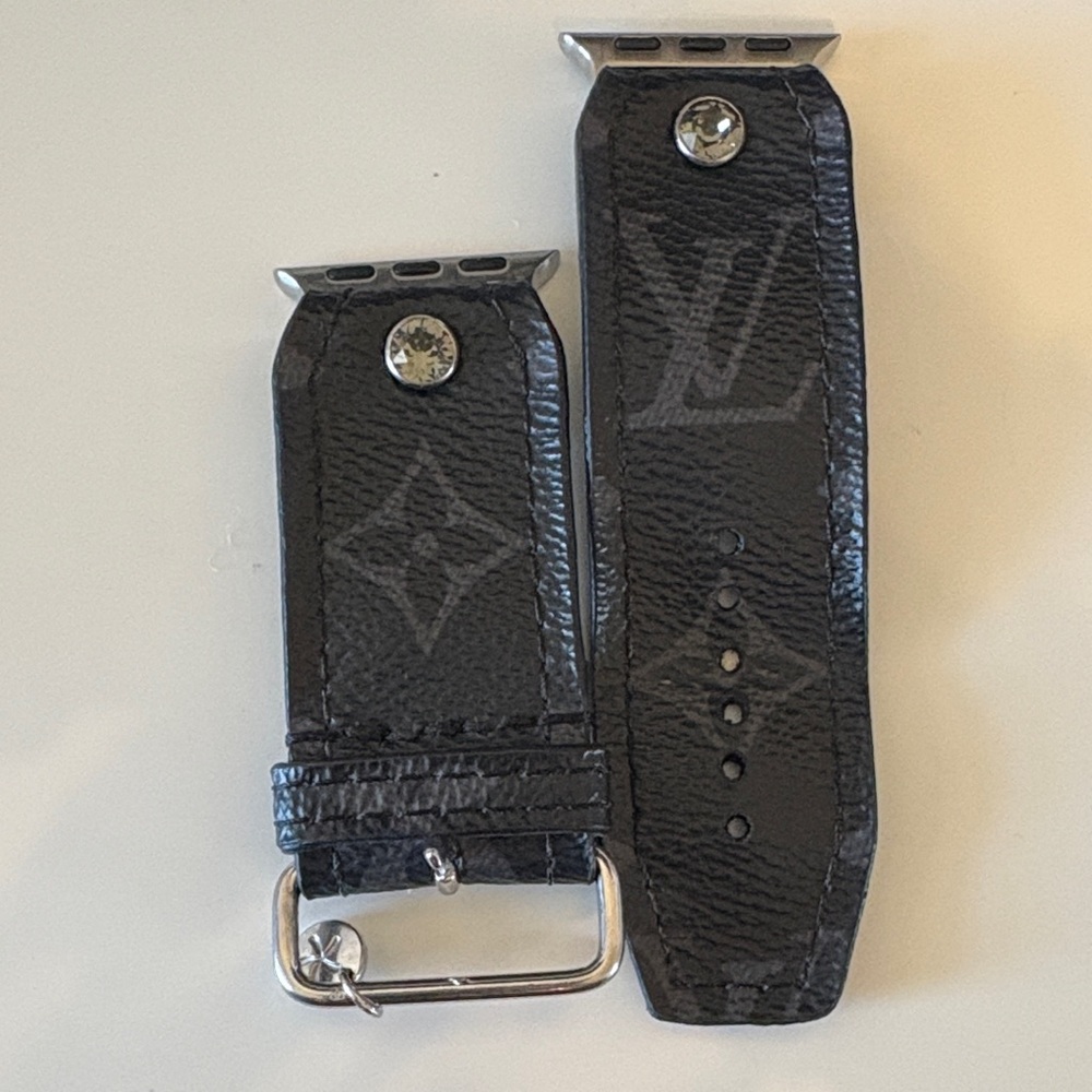 Louis Vuitton Black Monogram Apple Watch Leather Strap